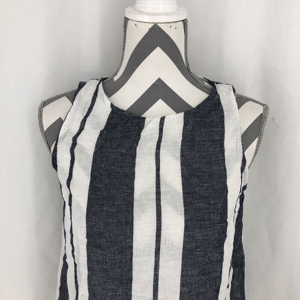 Maeve Anthropologie Gray White Striped Tank Cotton Linen Blend Button Up Back 2